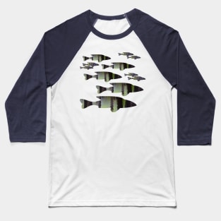 Fish Abstracts- Green Fish Baseball T-Shirt